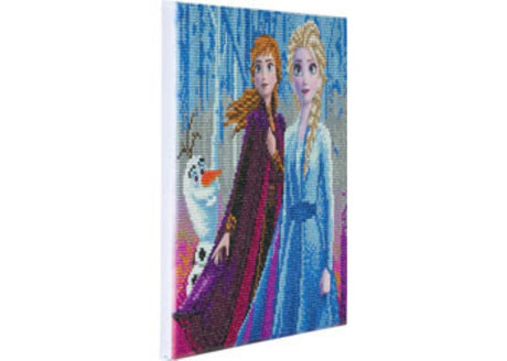 CrystalArt kit featuring Elsa, Anna, and Olaf for creative DIY crystal painting, perfect for Disney Frozen fans.