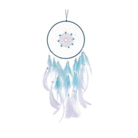 Turquoise dreamcatcher with beads, 20 cm, enhancing decor and symbolizing protection and positive energy.