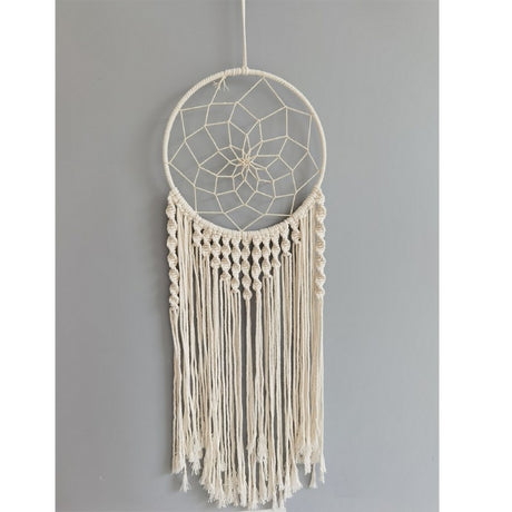 Handcrafted cream spiral dreamcatcher, 25cm, designed to filter negativity and enhance decor with elegance.