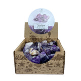Amethyst Tumbled Stone Box featuring 0.5kg of premium, uniquely shaped tumbled crystals in a retail-ready display.