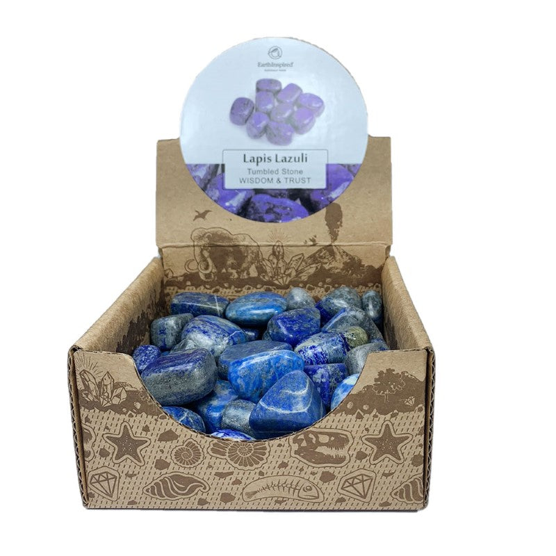 Lapis Lazuli Tumbled Stone Box featuring deep blue stones with golden flecks, perfect for spiritual growth and home decor.