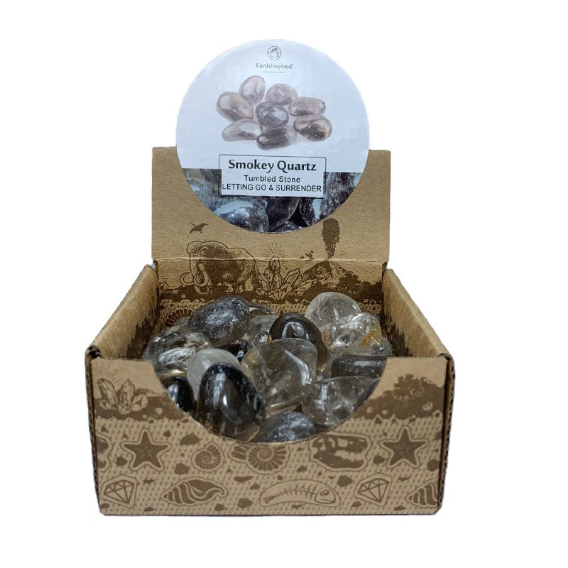 Smokey Quartz Tumbled Stone Box featuring 0.5kg of unique crystals for grounding, meditation, and emotional balance.