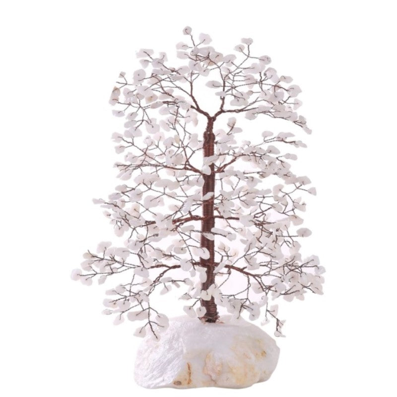 White Jade Crystal Tree with 500 gemstones on a 33cm white jade base, symbolizing purity and good luck.