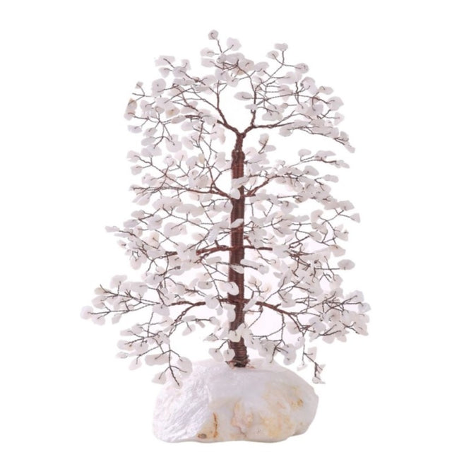 White Jade Crystal Tree with 500 gemstones on a 33cm white jade base, symbolizing purity and good luck.