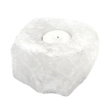 Clear Quartz Tealight Holder showcasing natural elegance, promotes tranquility, and holds one standard tealight candle securely.