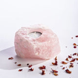 Rose Quartz Tealight Holder showcasing unique pink hues, ideal for meditation spaces, promoting love and tranquility.