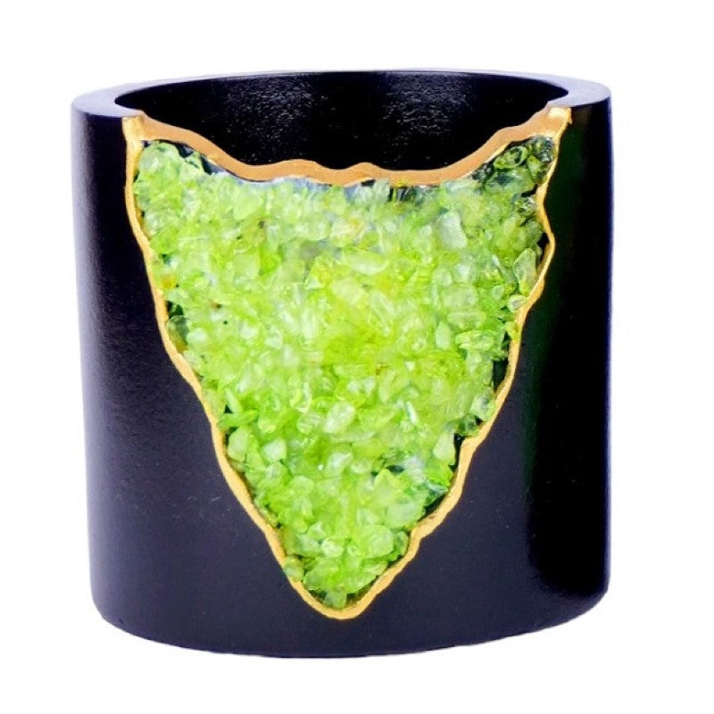 Peridot Crystal Planter (4") showcasing vibrant green peridot for enhanced plant growth and pest protection.