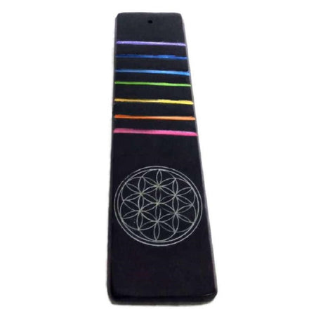 Chakra Soapstone Incense Holder with Flower of Life design, perfect for meditation and home decor, handcrafted in India.