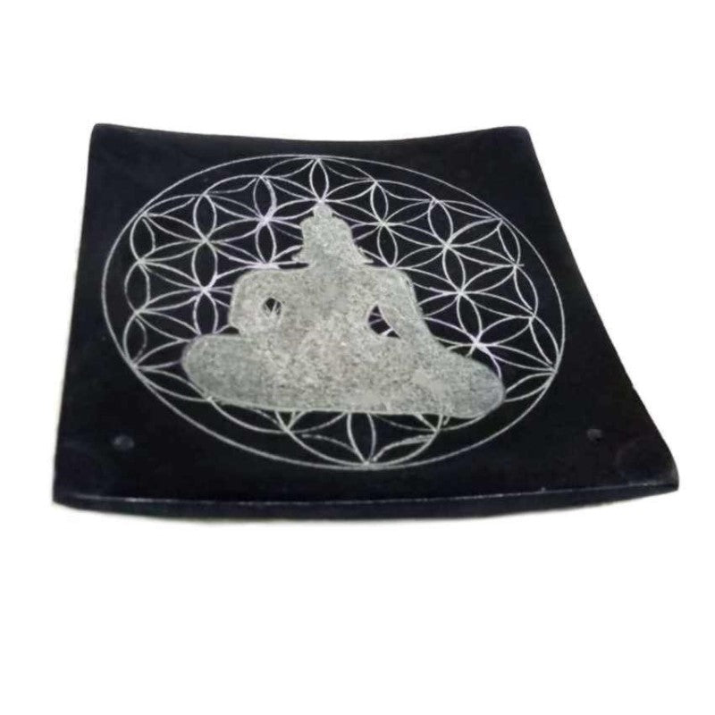 Set of 2 handcrafted soapstone incense holders featuring intricate Buddha designs for serene home decor and relaxation.