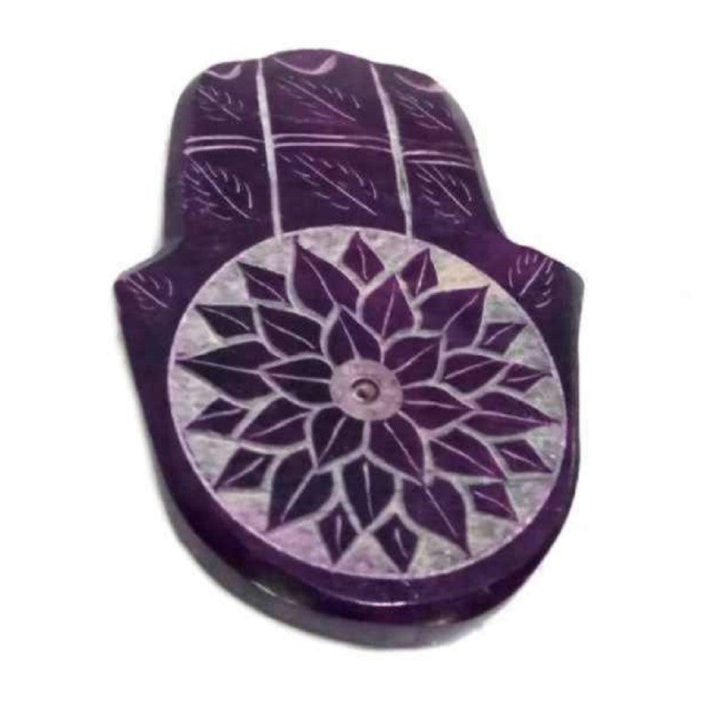 Purple Hamsa - Set of 2 Soapstone Incense Holders