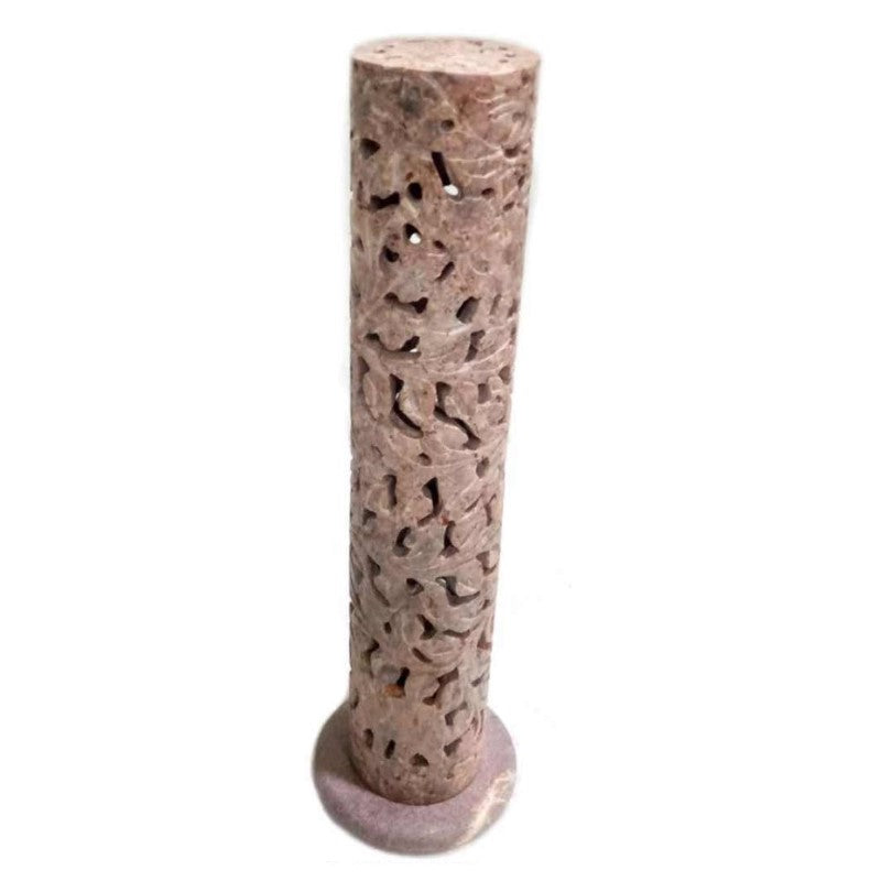 "Elegant 10.5-inch Elephant Soapstone Incense Tower, handcrafted in India with intricate designs for a tranquil ambiance."