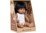 Miniland Baby Doll - Hispanic Girl, 38cm, features realistic facial features and styled hair for imaginative play and cultural appreciation.