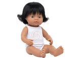 Colorful 38cm Hispanic girl baby doll with realistic features, perfect for imaginative play and cultural appreciation.