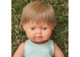 Caucasian Dark Blonde Boy Baby Doll, 38cm, features realistic details for nurturing play and imaginative storytelling.