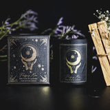 Purifying Moon Palo Santo & Lavender Candle in chic black frosted glass, ideal for meditation and relaxation, 20-hour burn time.