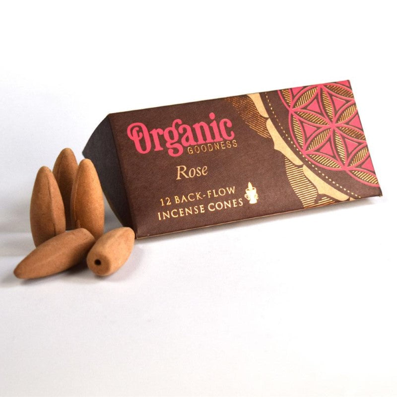 Set of 6 Backflow Incense Cones Rose, handmade, eco-friendly, creating soothing smoke cascades for relaxation and meditation.
