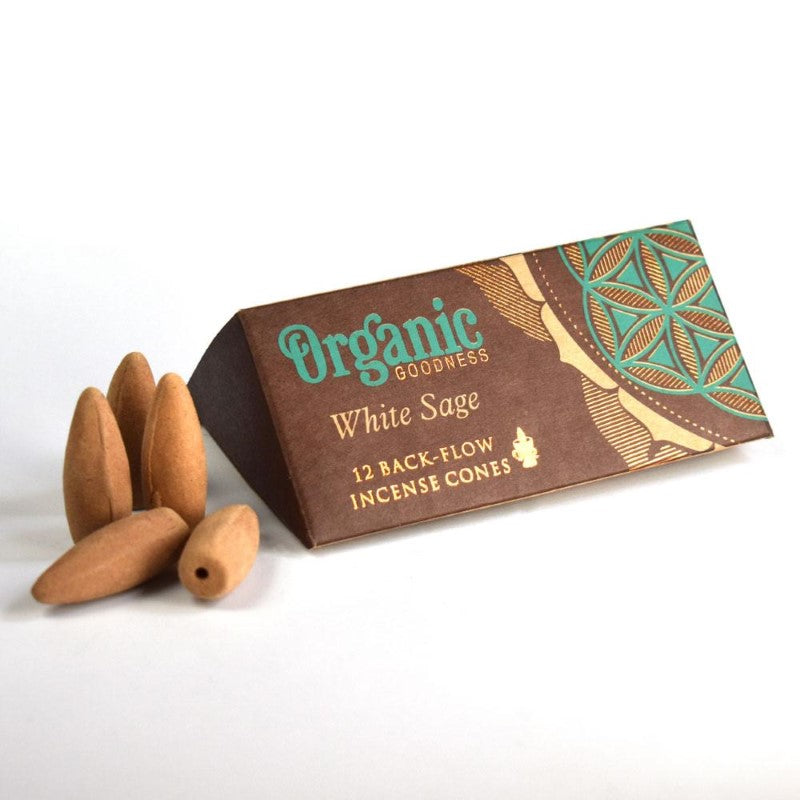 Backflow incense cones in White Sage, handcrafted from natural ingredients, promote relaxation and support children's welfare in India.