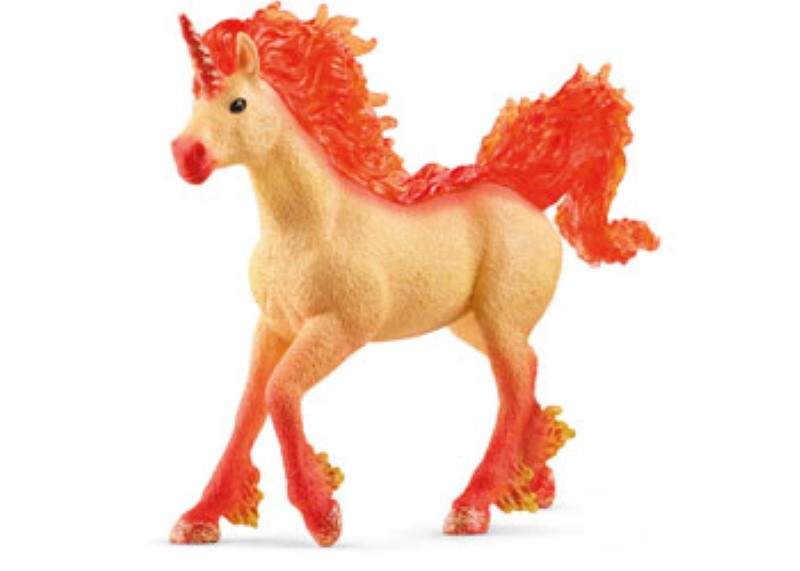 Colorful Schleich Elementa Fire Unicorn Stallion, featuring vibrant flames and a majestic mane for imaginative play.