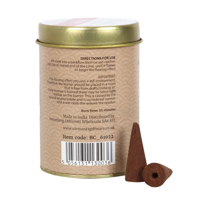 Set of 6 Wild Rose backflow incense cones in tins, designed for captivating smoke displays and soothing fragrance.