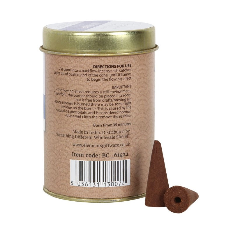 Set of 6 Nag Champa backflow incense cones in decorative tins, perfect for creating calming aromatherapy experiences.