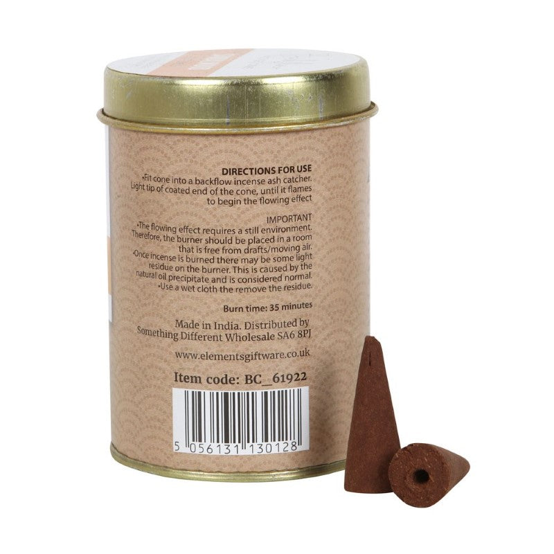 Set of 6 sandalwood backflow incense cones, designed for soothing ambiance with mesmerizing smoke cascades.