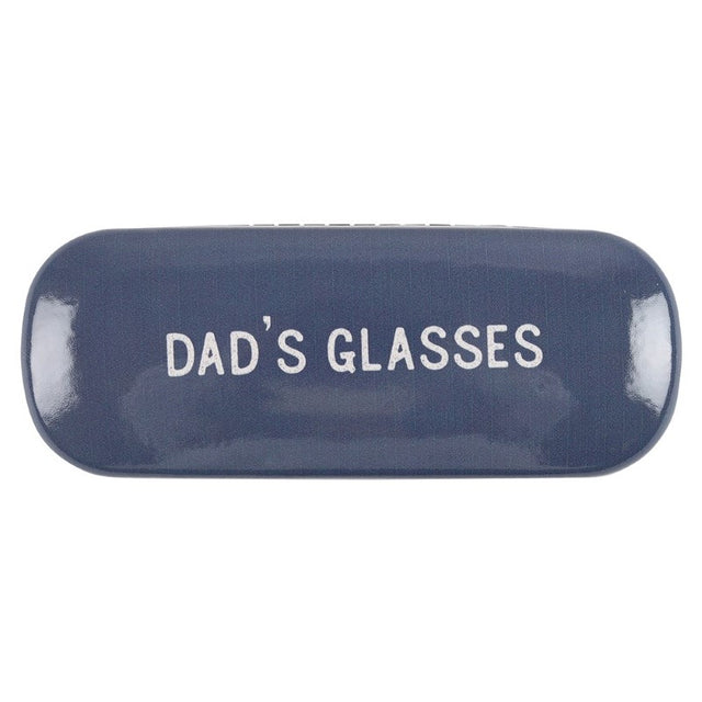 Hard-shell glasses case for dads with geometric print, includes lens cloth, securely holds eyewear.