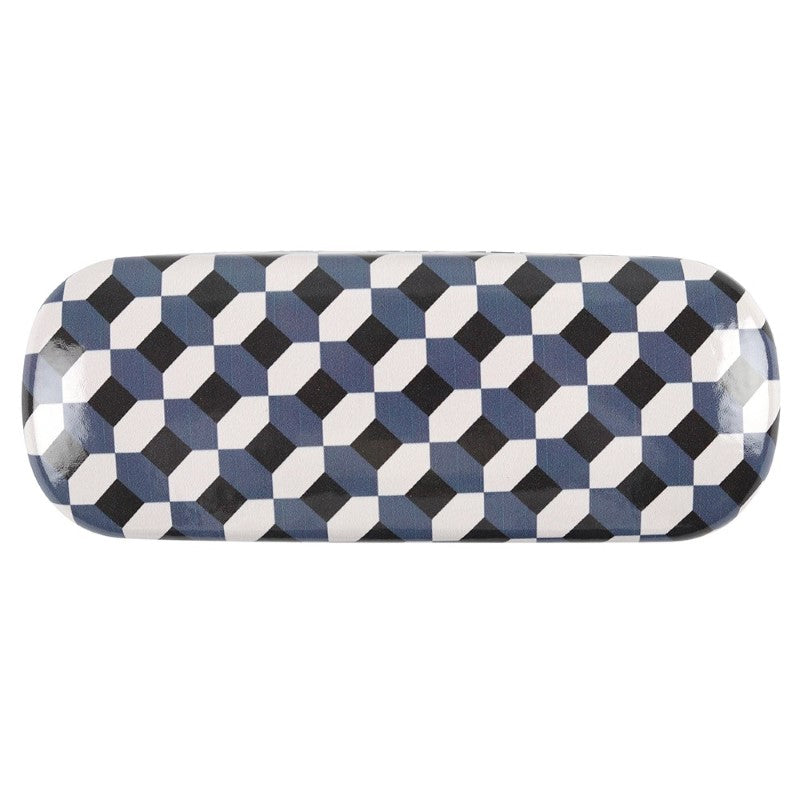 Stylish hard-shell glasses case for dads with geometric print, includes lens cloth for cleaning. Perfect Father's Day gift.