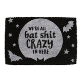 Bat Shit Crazy Doormat featuring a playful phrase and full moon design, perfect for gothic-themed home decor.
