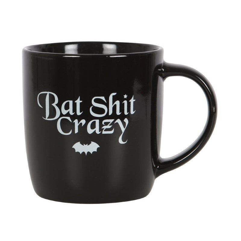 Humorous 'Bat Shit Crazy' mug made of New Bone China, 500ml, ideal for coffee lovers who enjoy quirky kitchen decor.