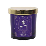 Lidded tarot candle featuring a star design, infused with lavender scent, designed for meditation and spiritual introspection.