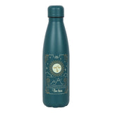 Stylish blue-green metal water bottle with a sun tarot illustration, eco-friendly, 500ml, BPA-free, and shatter resistant.