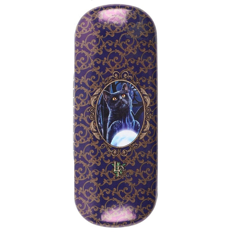 Whimsical glasses case by Lisa Parker featuring 'The Witches Apprentice' design, includes cleaning cloth and gold logo.