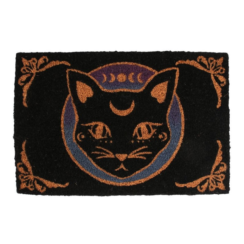 Enchanting black cat doormat, perfect for cat lovers; ideal for indoor use and adds mystical charm to your entryway.