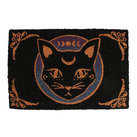 Enchanting black cat doormat, perfect for cat lovers; ideal for indoor use and adds mystical charm to your entryway.