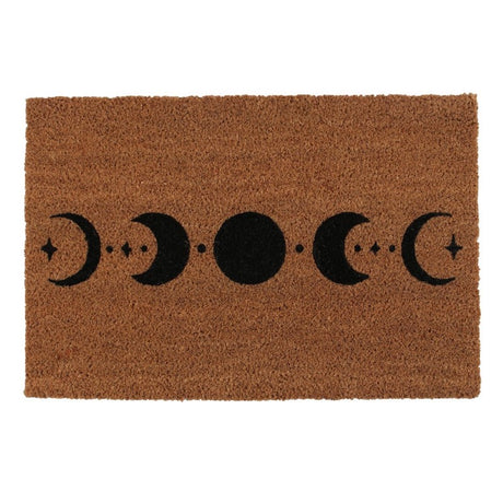 Moon Phase Natural Doormat featuring a black printed moon phase design on eco-friendly coir, perfect for celestial home decor.