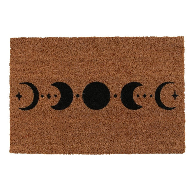 Moon Phase Natural Doormat featuring a black printed moon phase design on eco-friendly coir, perfect for celestial home decor.
