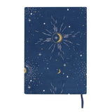 Luxurious blue velvet notebook adorned with water zodiac traits, featuring inspiring text and a starry sky design.