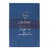 Luxurious blue velvet notebook with inspiring quotes and a starry sky design, perfect for water sign enthusiasts.