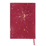 Burgundy velvet notebook with empowering text and starry sky design, ideal for journaling and inspiring creativity.