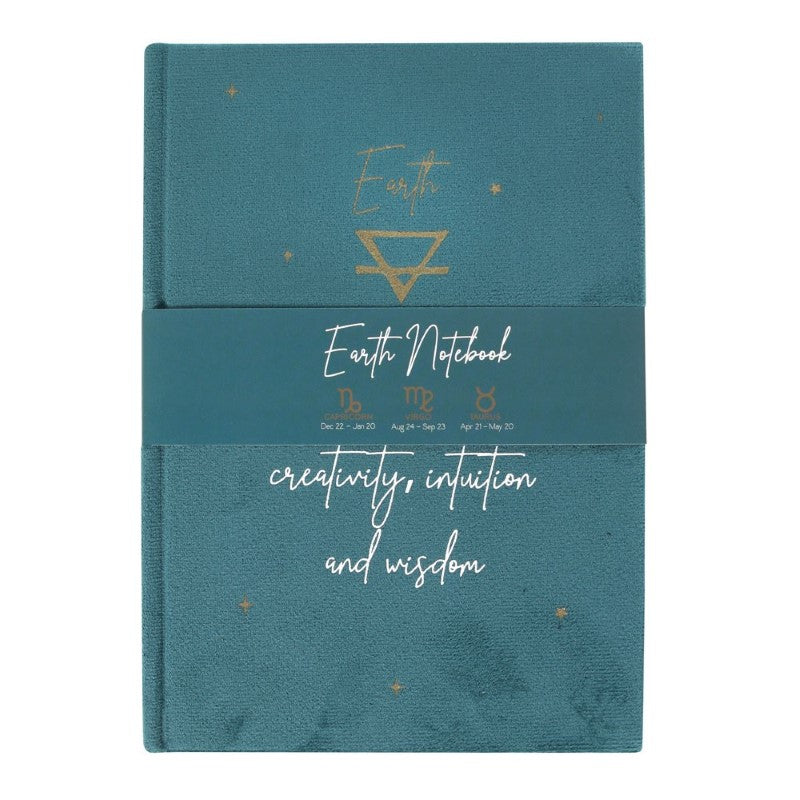 Luxurious green velvet notebook featuring zodiac traits with 'Prosperity, creativity, intuition, and wisdom,' and a starry sky design.