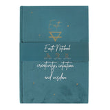 Luxurious green velvet notebook featuring zodiac traits with 'Prosperity, creativity, intuition, and wisdom,' and a starry sky design.