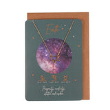 Elegant Earth Element Zodiac Necklace on a greeting card, celebrating Taurus, Virgo, and Capricorn with nickel-free stainless steel.