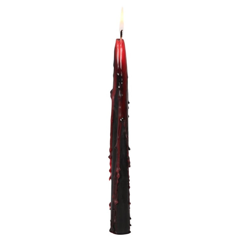 Box of 8 Vampire Blood Taper Candles with bleeding wax effect, perfect for gothic decor and creating a haunting ambiance.