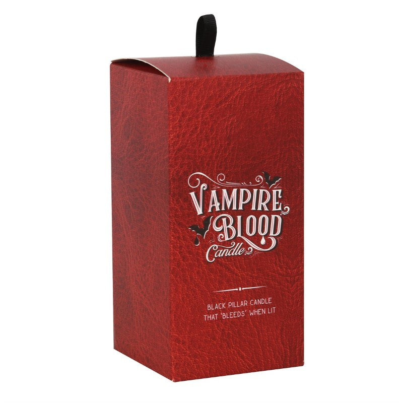 Large vampire blood pillar candle featuring a bleeding wax effect, ideal for gothic decor and Halloween ambiance.