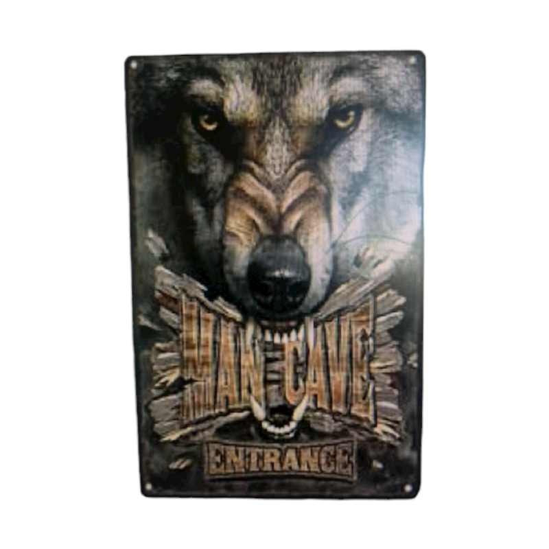 Metal wall art sign for man caves, measuring H:30 x W:20 cm, showcasing individual style and rugged decor.