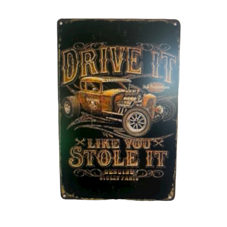 Vintage-inspired metal wall art sign, measuring 30x20 cm, perfect for car enthusiasts' man caves or garages.