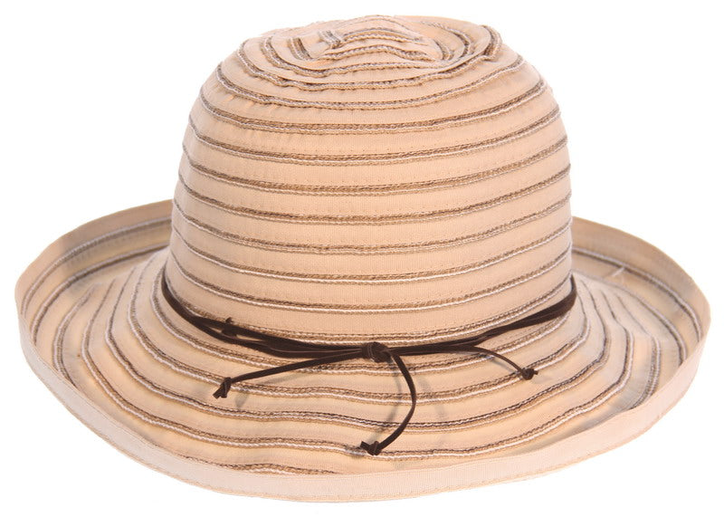 Cream ribbon braid sun hat in Breton style, adjustable size, offers UV protection with PF 50+ for superior sun safety.