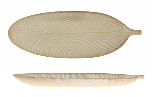 Elegant Feather Tray in natural and white finish, 40 x 13.5 cm, perfect for serving or displaying decor in any room.