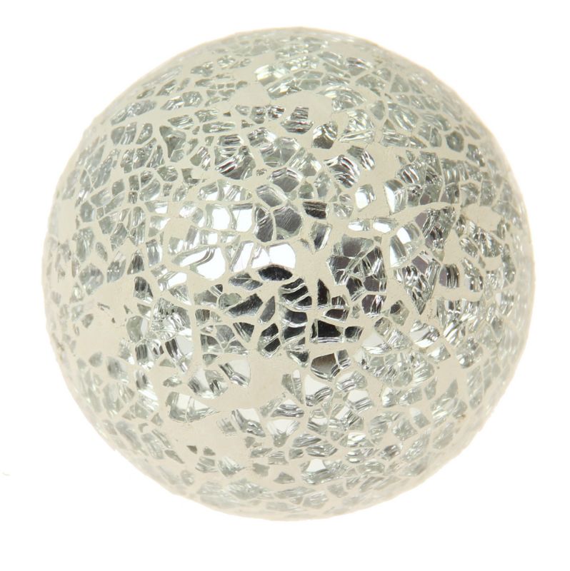 Silver mosaic glass ball ornaments, 8cm set of 2, adding elegance and shimmer to holiday decor.
