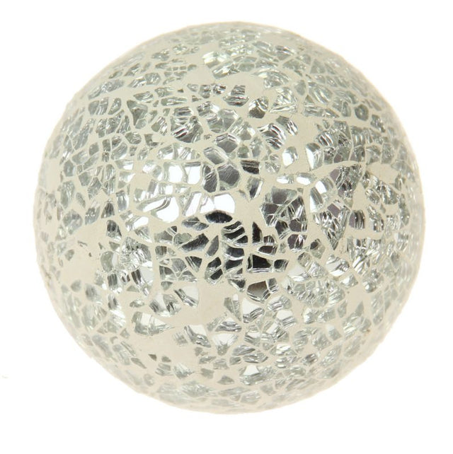 Silver mosaic glass ball ornaments, 8cm set of 2, adding elegance and shimmer to holiday decor.